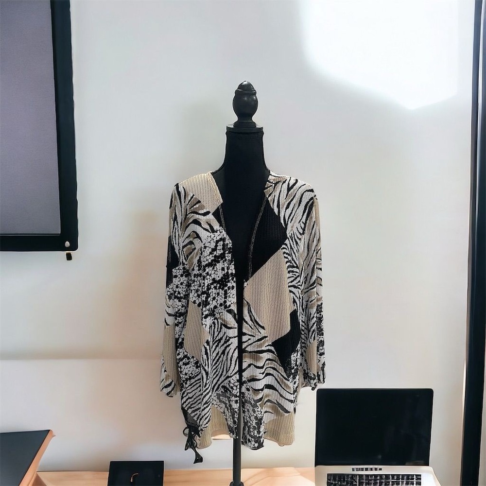 Atelier Concept Studio Women's L Animal Print 2fer Cardigan Sweater‎ Multicolor
